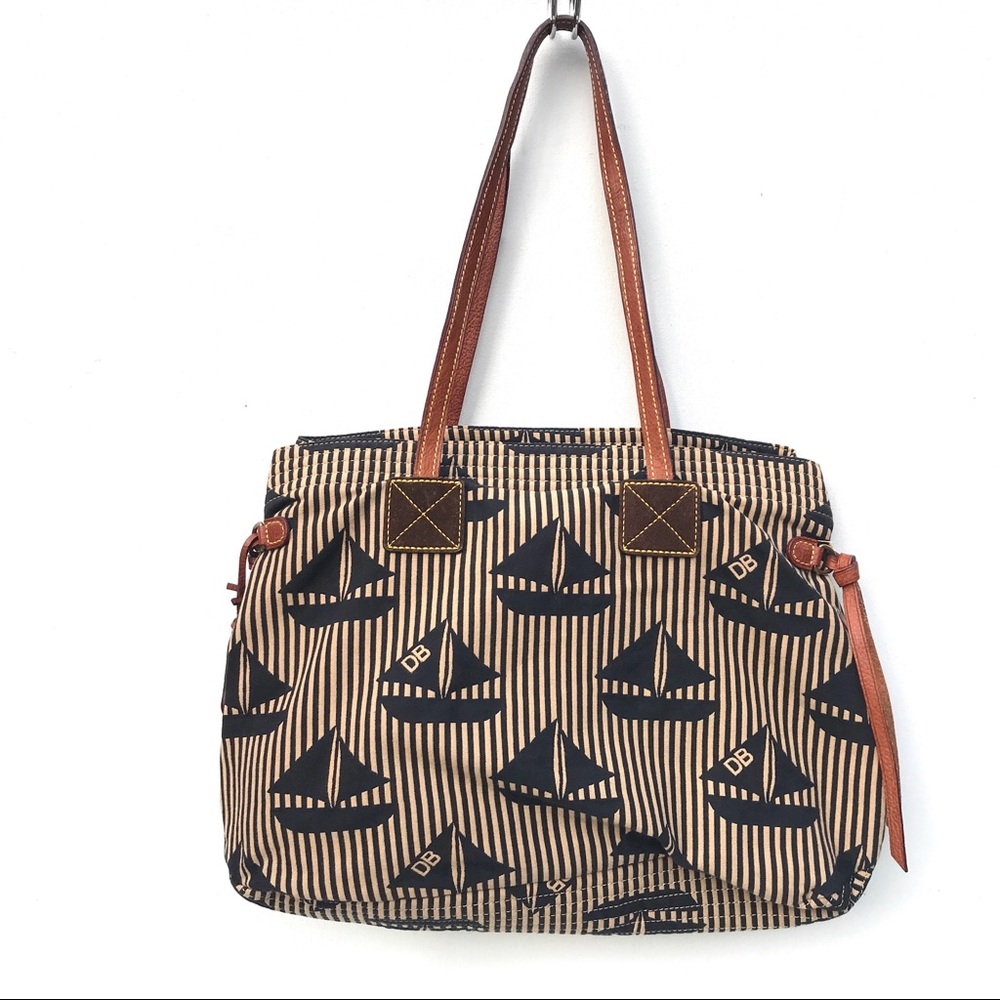 DOONEY & BOURKE Vintage sailboat canvas shoulder bag Navy Blue And Tan Pink